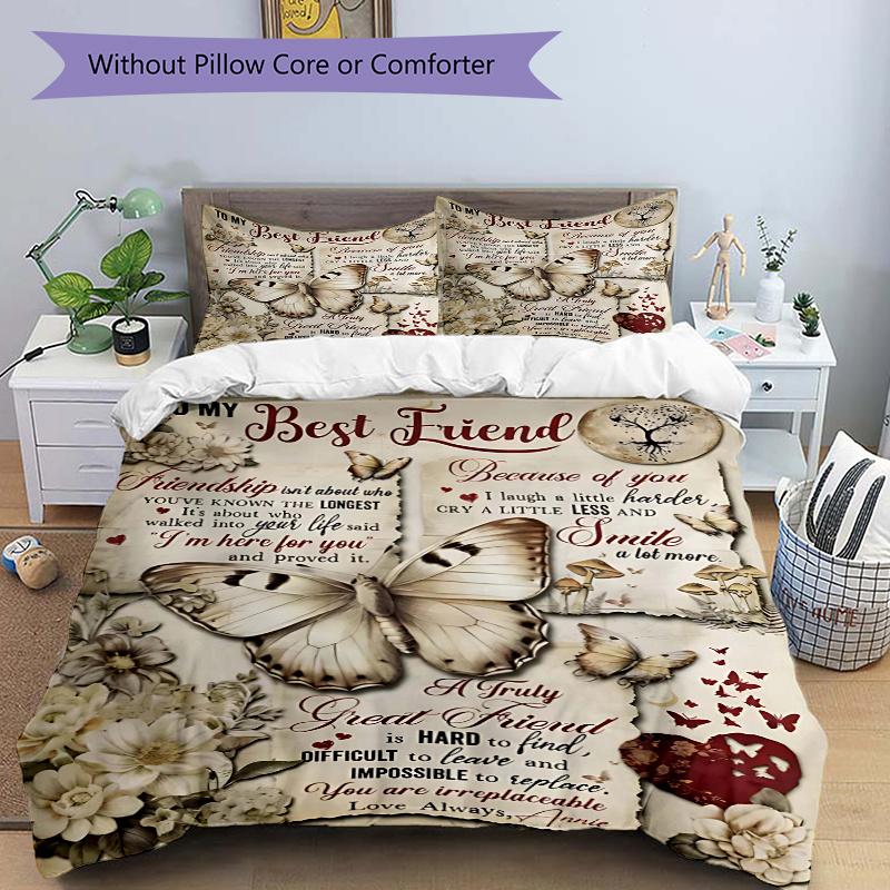 3pcs Friendship's Depth Bedding Set, Including 1 Quilt Cover and 2 Pillow Shams, Without Filling, Soft and Comfortable Home Bedroom Fabric