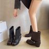 Fashion Square Toe Women Western Cowgirl Boots Fashion Belt Buckle Shoes Autumn Winter Thick Heel Ladies Knight Short Booties