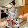 Ice Silk Women's Mori Style Long Sleeve & Pants Floral Pajama Set