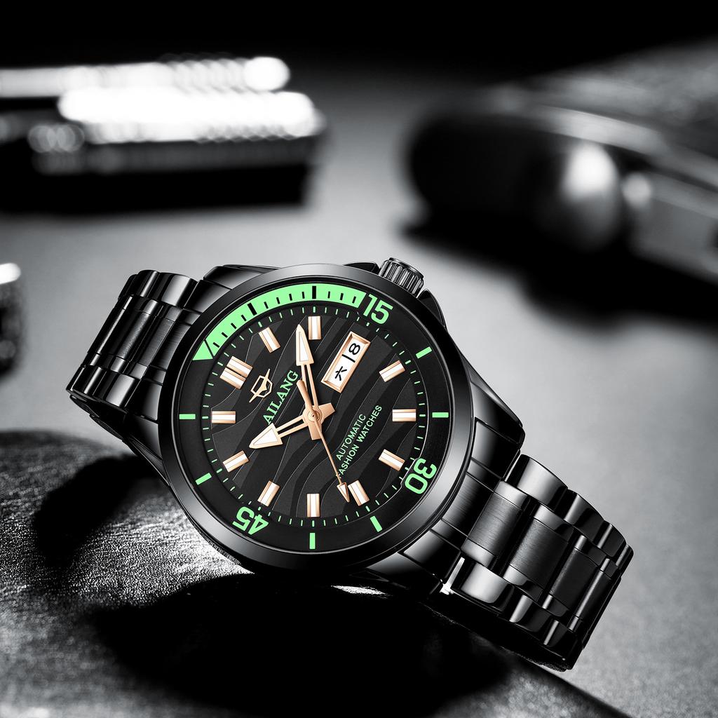 AILANG Новые швейцарские часы с двойным календарем, автоматические часы, мужские часы, ночные часы