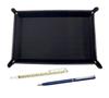 Japanese Grained Cowhide Pen Tray with Slide Measuring Stick and Slim Rotating Ballpoint Pen Set (black) (blue) TRASB-708W-PD04-L