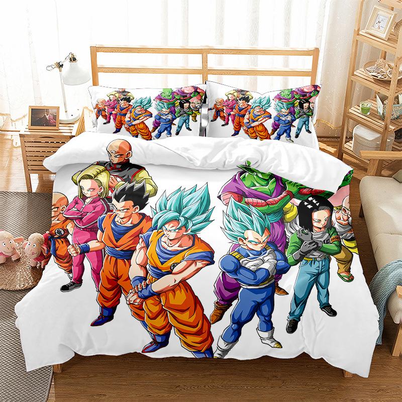 Новый мультяшный комплект постельного белья с принтом Dragon Ball, детское постельное белье, пододеяльник, наволочка, простыня/комплект двуспального размера, удобное украшение для дома
