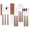 16Pcs Gold Flatware Cutlery Set Chopsticks Knife Fork Spoon Set Imitation Wooden Handle Korean Dinnerware Luxury Tableware