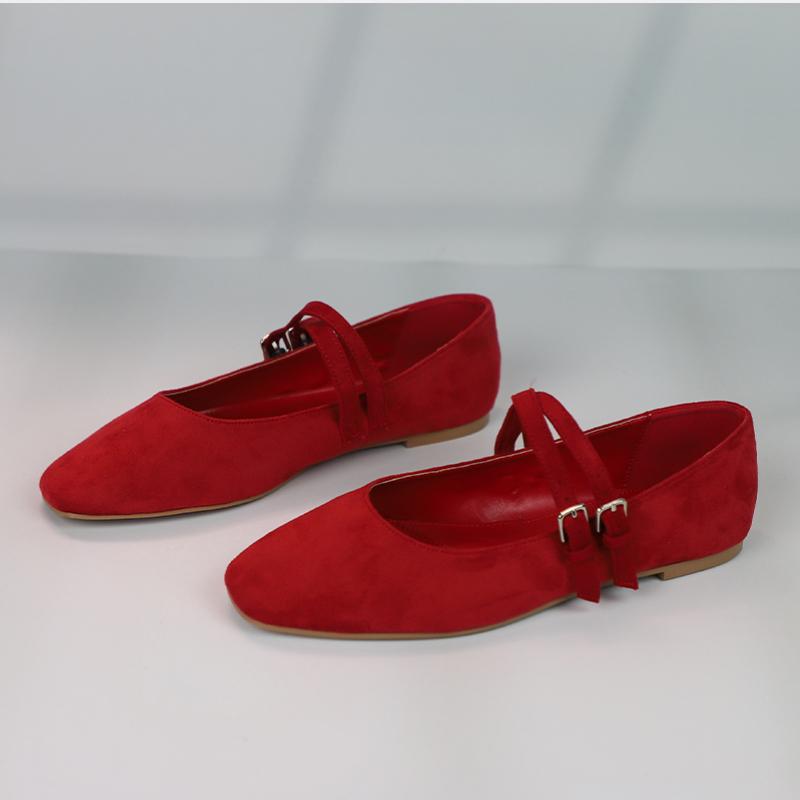 Модные дизайнерские туфли Мэри Джейн Весна 2025 для женщин, с двойным тонким ремешком и пряжкой, повседневные, легкие, из фланели, с круглым носком, шикарные женские балетки