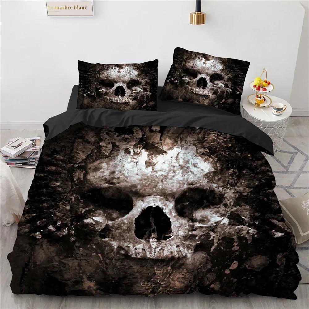 Комплект постельного белья Black Hat Skull Queen Size Хэллоуин Комплекты пододеяльников Современный стиль Спальный комплект постельного белья Чехол для одеяла Наволочки