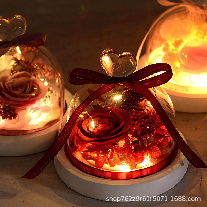 Valentine's Day Gift Eternal Flower Love Glass Cover Rose Flower Gift Dried Flower Protection Flower Bouquet