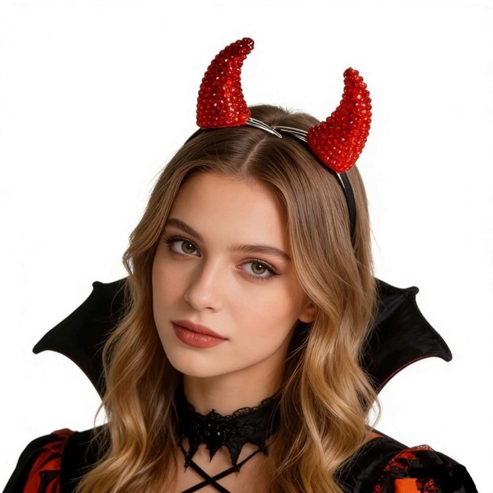 Rhinestone Cow Horn Hairband Glitter Horn Hairpins Cute Halloween Hair Hoop Children