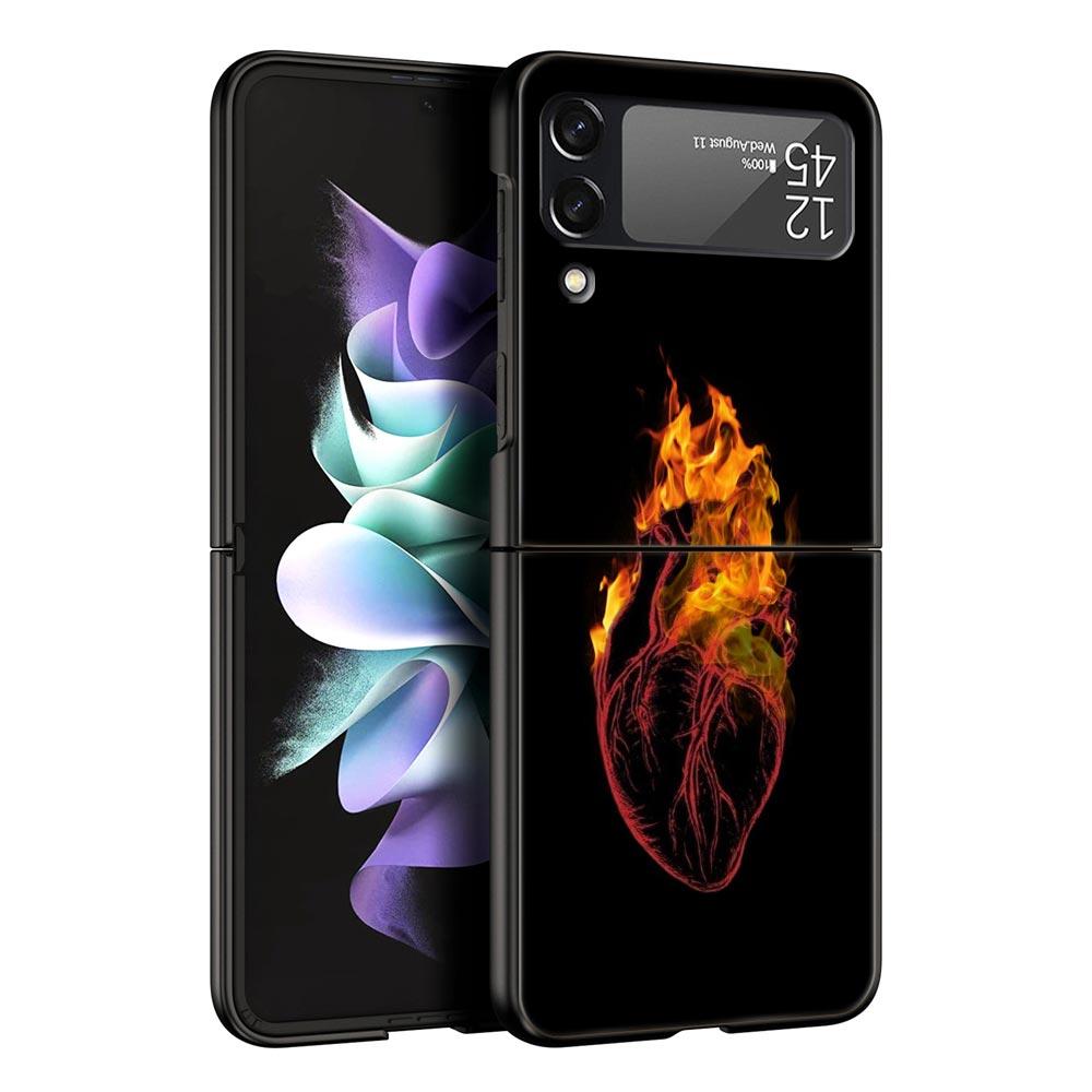Чехол для телефона Samsung Galaxy Z Flip 3 4 5 6 7 Складной Черный Корпус Для Samsung Z Flip4 Flip5 ПК Жесткая Крышка Узор Пламени