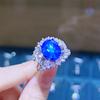 High-end Blue Starlight Pigeon Egg Shaped Blue Pointed Crystal Adjustable Ring Suitable For Women's Daily Party Fashion Jewelry
