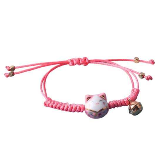 Браслет на запястье, керамический декор в виде кошки, маленький колокольчик, ручная работа, регулируемый, декоративный, темпераментный, плетеный, веревочный, подвески, браслет-шнурок для повседневной жизни