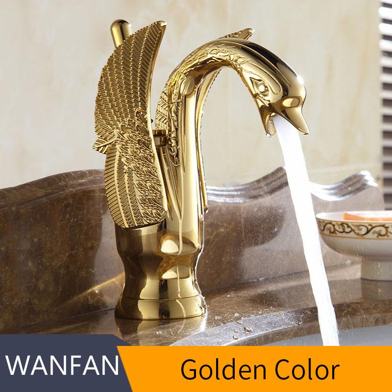 Basin Faucets Design Swan Faucet Gold and White Plated Wash Basin Faucet Hotel Luxury Copper Gold Mixer Taps Hot and Cold Taps