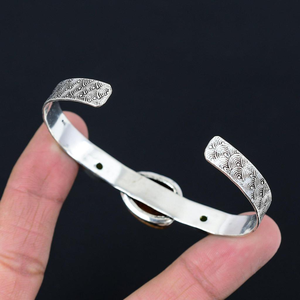 Anniversary Gift For Her Natural Landscape Jasper Bangle Adjustable 925 Silver
