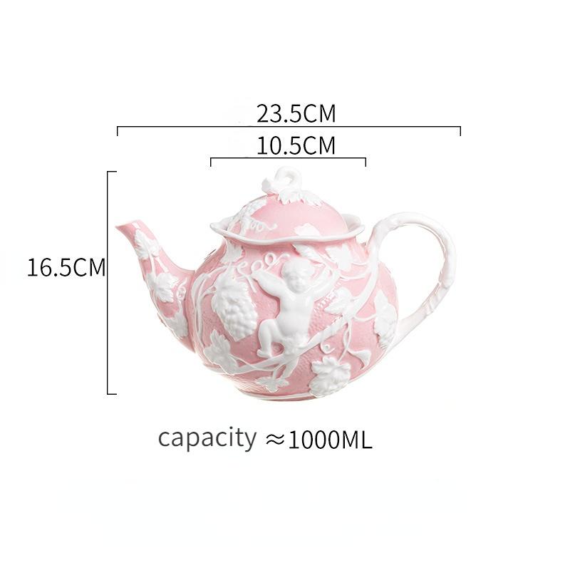 Angel Relief Retro Ceramic Teapot Tea Set Afternoon Tea Coffee Cup Plate European Palace Style Dish Kettle Set Household
