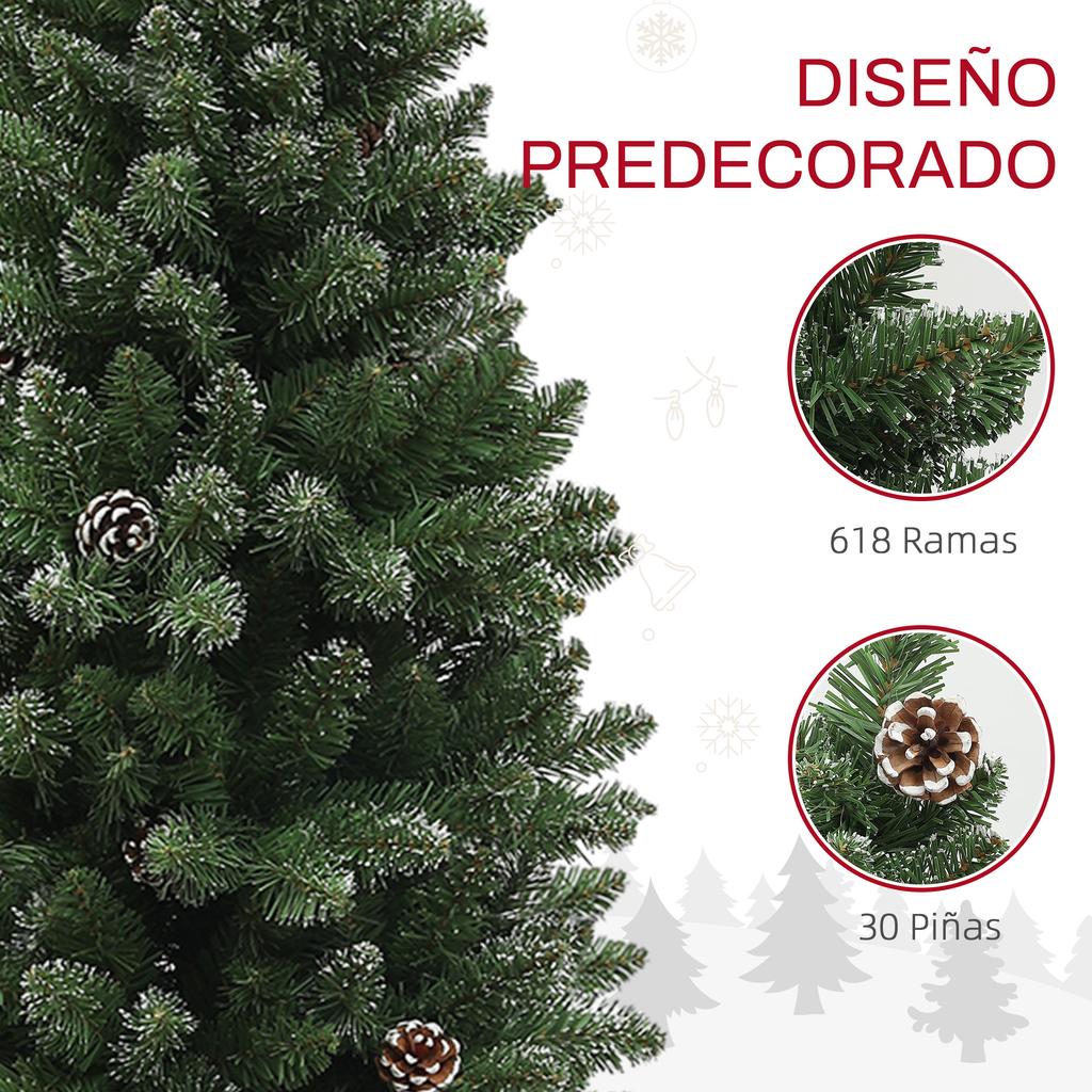 Artificial Christmas Tree 180cm with 618 Branches, 30 Pine Cones and Metal Stand, Green Christmas Tree for Indoor Living Room