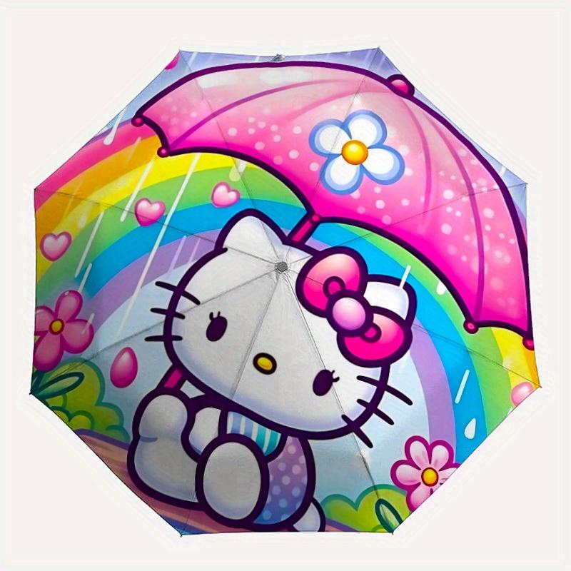 Автоматический складной зонт Hello Kitty Радужный с прочным железным каркасом, Портативный компактный дорожный зонт для всесезонного использования Вечеринки011