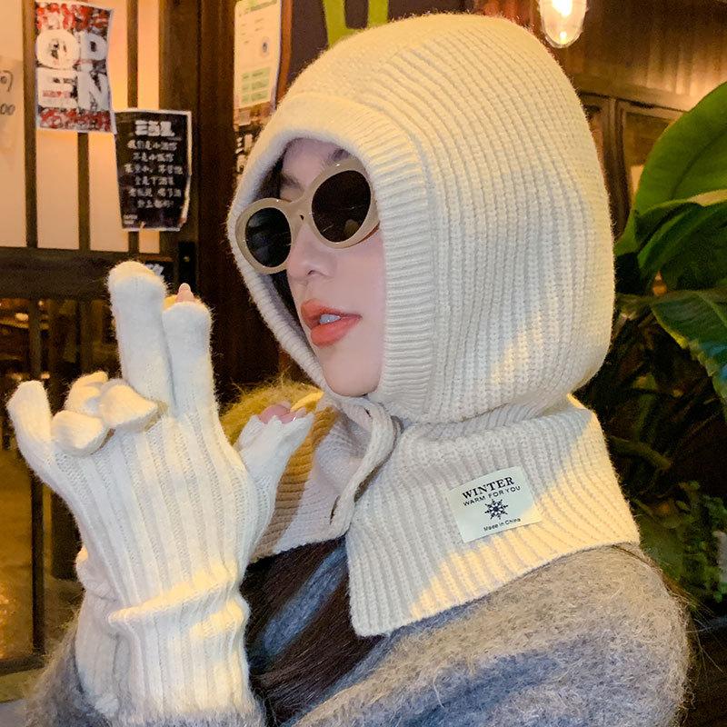 Women's Scarf Integrated Knitted Warm Hat Autumn and Winter Cold Gloves Outdoor One-piece Children's Wool Cape Hat