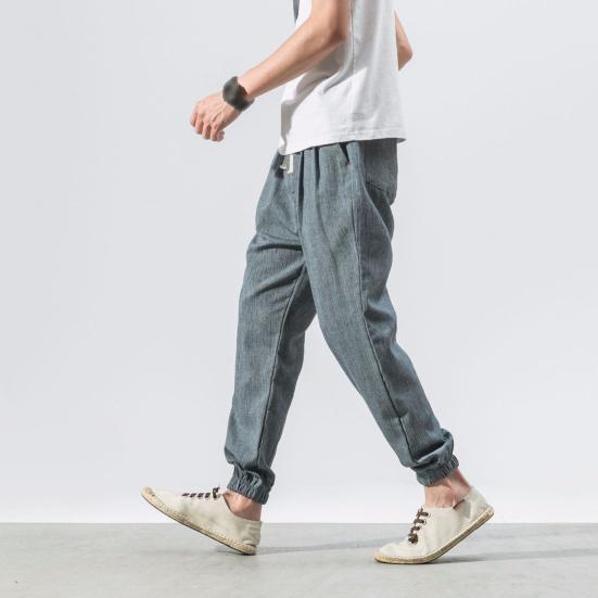 Весна Осень Мужские шаровары Шаровары Свободные завязывающиеся на шнурок эластичные карманы Глубокий шаговый шов с резинкой на щиколотке Однотонные спортивные брюки Повседневная одежда Спортивные брюки