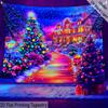 Christmas Fairy Tale Castle Street Fluorescent Tapestry Outer Space UV BlackLight Tapestry, Wall Hanging For Living Room Bedroom Office Home Decor