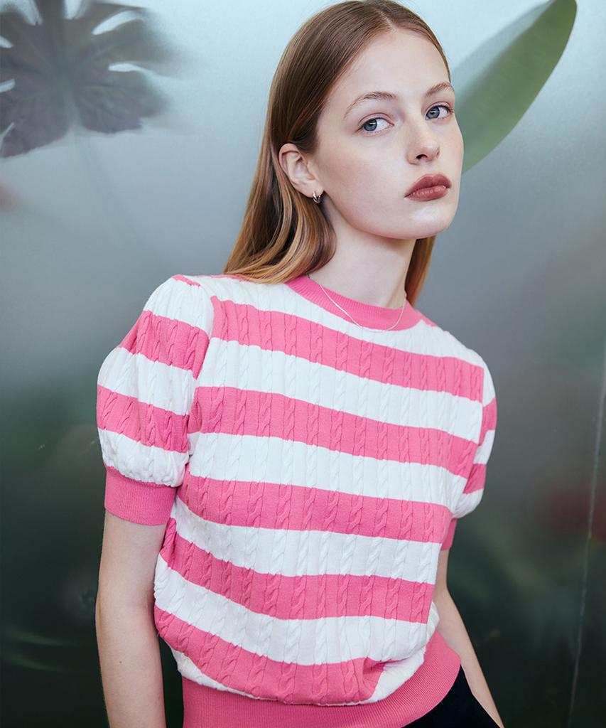LARTIGENT L2 Stripe Short Sleeve Knit(Pink)