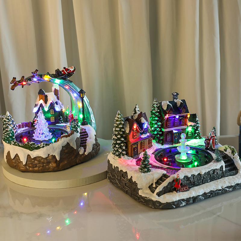 Christmas Will Glow Music Box with Concert Water Spray Rotary Decoration Resin Fountain Gift Ornaments
