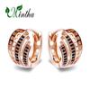 MINTHA Geometry Clip Earrings Trend Rose Gold Color Wedding Daily Fashion Jewelry Hollow Black Cubic Zirconia Earrings For Women Bridal Earrings