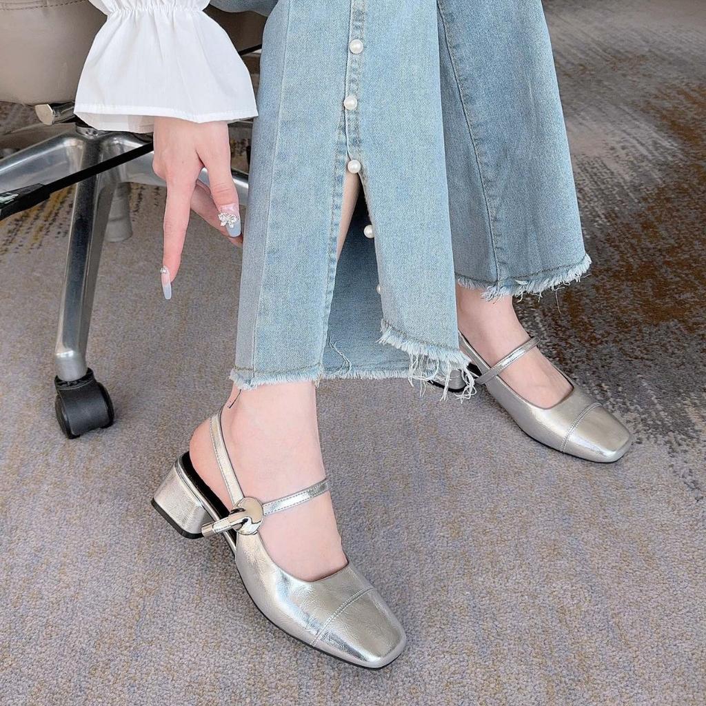 Туфли Мэри Джейн на французском каблуке с квадратной головкой 2024 года, летние новые ретро-туфли на среднем толстом каблуке с юбкой-мешком, женские босоножки