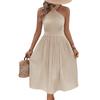 Summer Women's Dress Holiday Solid Colour Hanging Neck Pleated Dresses
