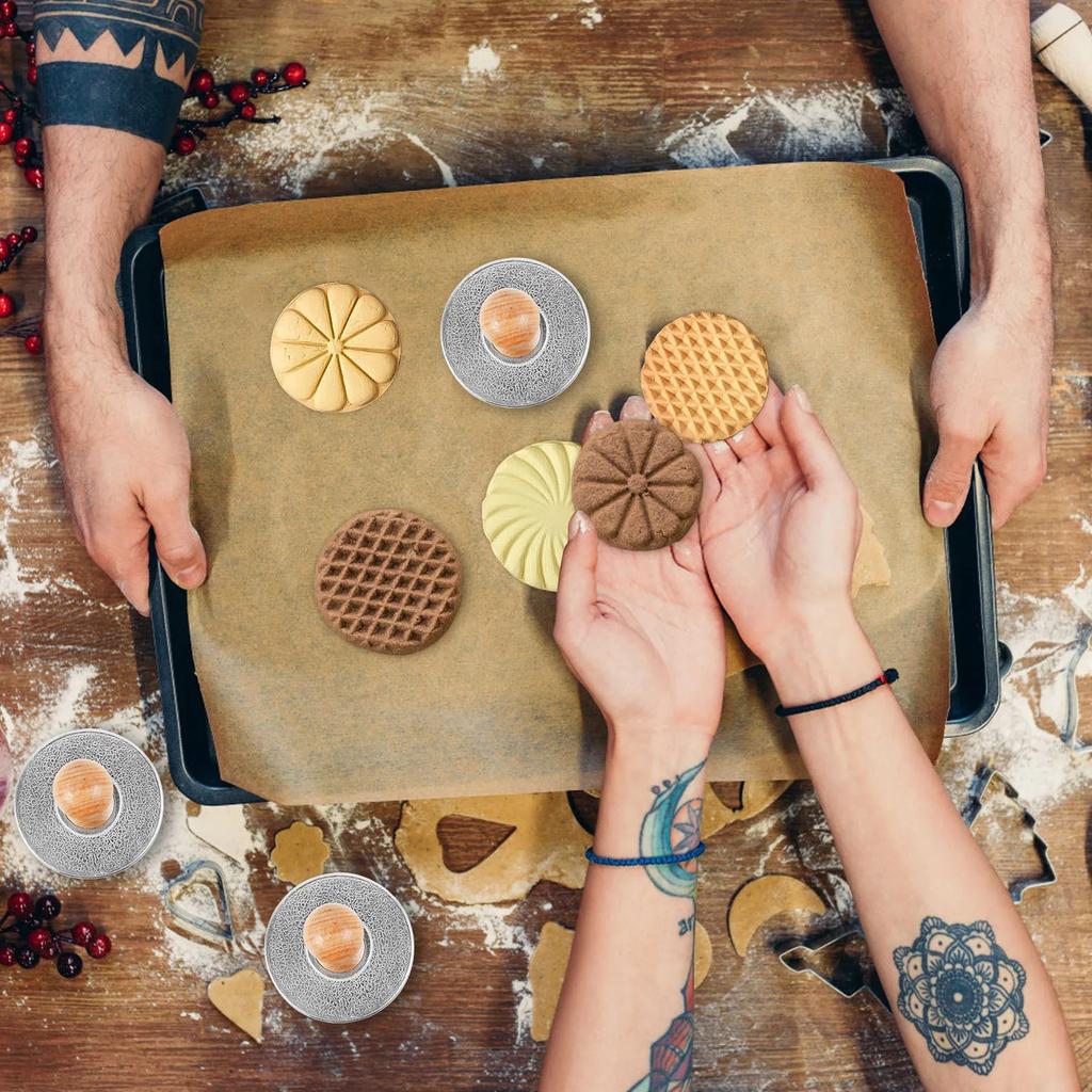 Штампы для печенья из цинкового сплава, 3-дюймовая круглая пресс-форма, форма для печенья с деревянной ручкой, принадлежности для украшения для выпечки своими руками, торта, выпечки