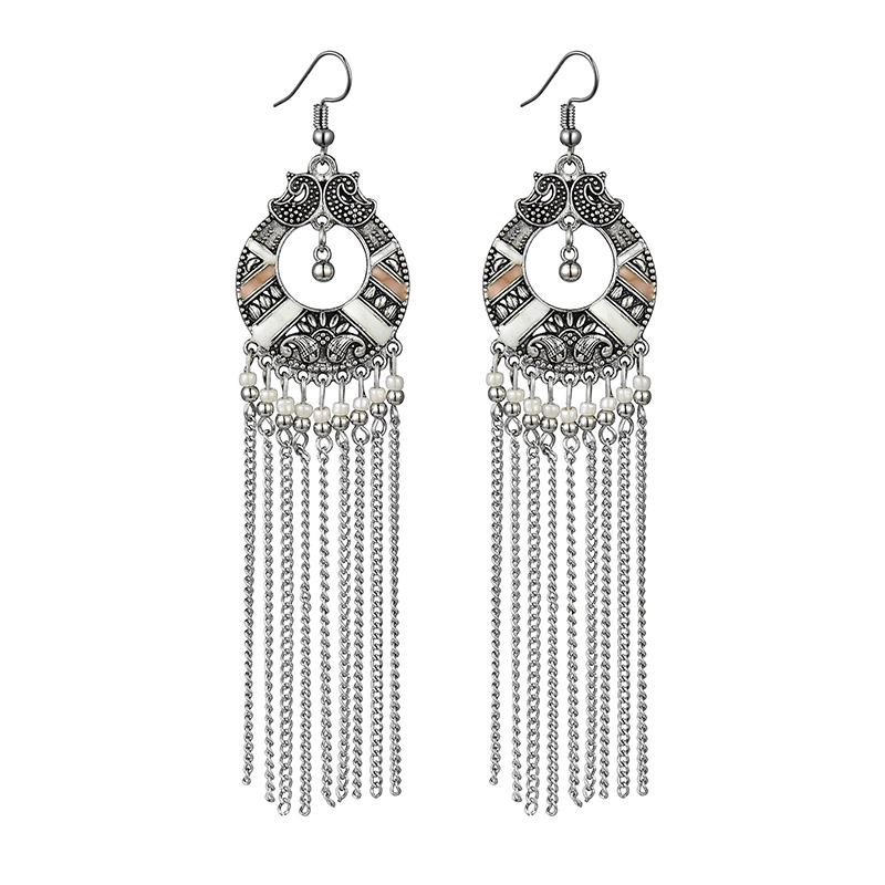 Ethnic Bohemian Long Earrings for Women Vintage Statement Chain Tassel Earrings Bead Handmade Drop Dangle Earring Enamel Zircon