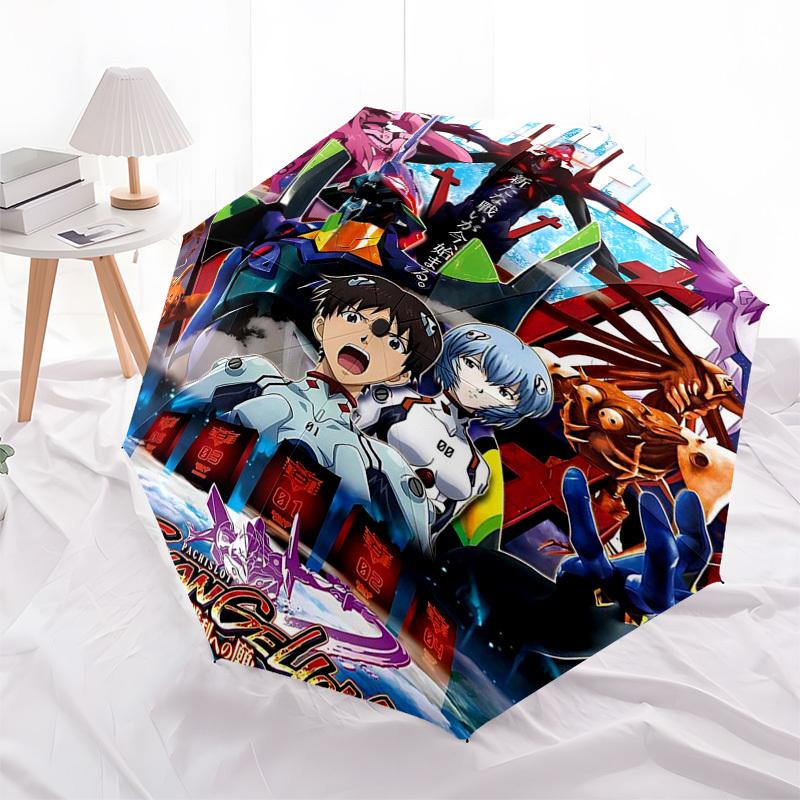 1 шт. Открывающийся/закрывающийся зонт-трость EVA Evangelion для улицы, портативный 3-складной дизайн, 8-реберный железный каркас, идеальный подарок для фанатов, путешественников, на каждый день