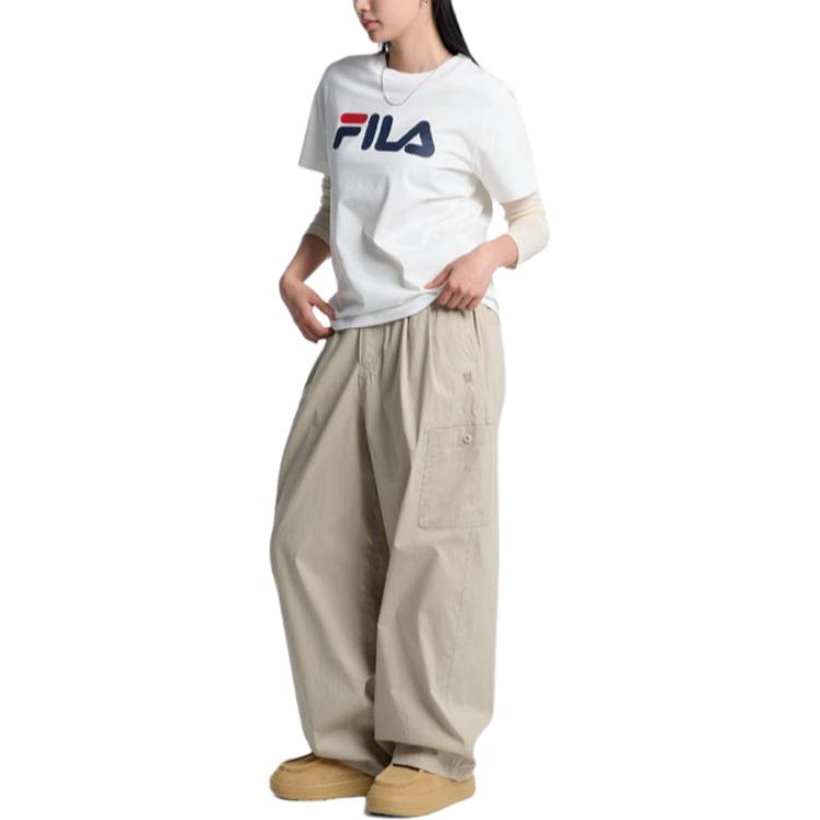 Fila Футболки с быстрым высыханием, унисекс, белые/кремовые, с круглым вырезом, умеренный прямой крой, FS262RS01X018-OWH