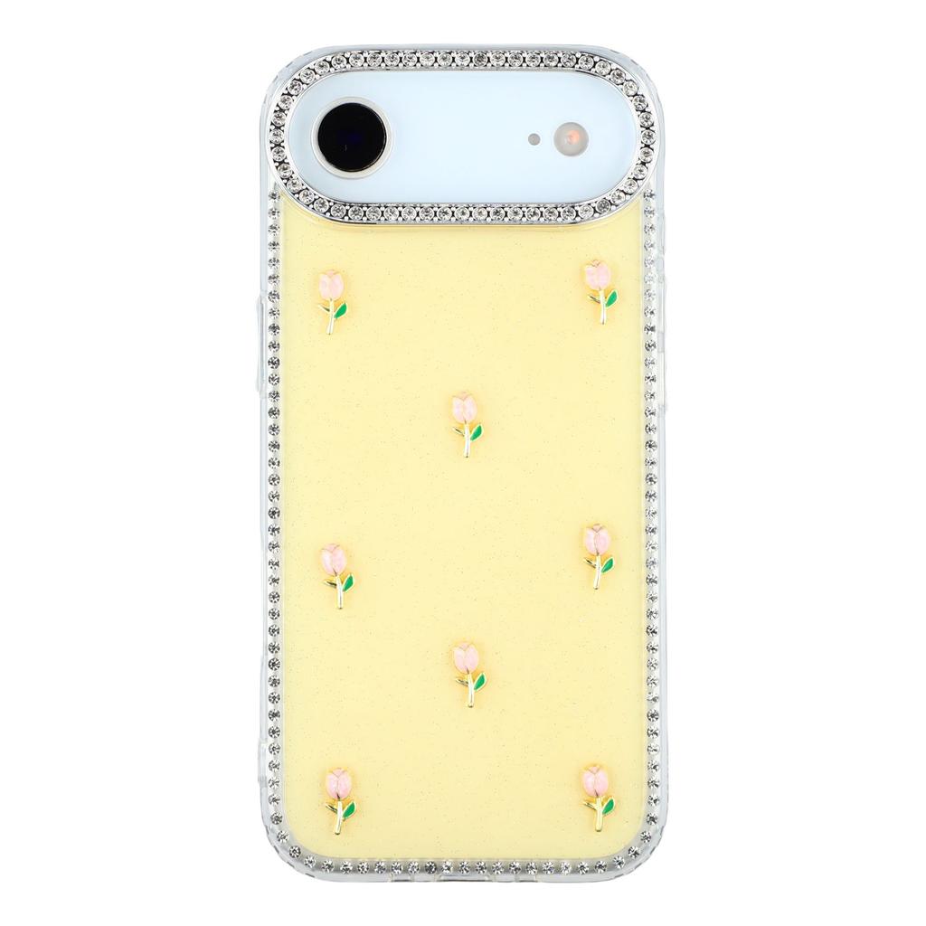 For iPhone Air Case Rhinestone Edge Small Tulips Decor TPU+PC IMD Phone Cover