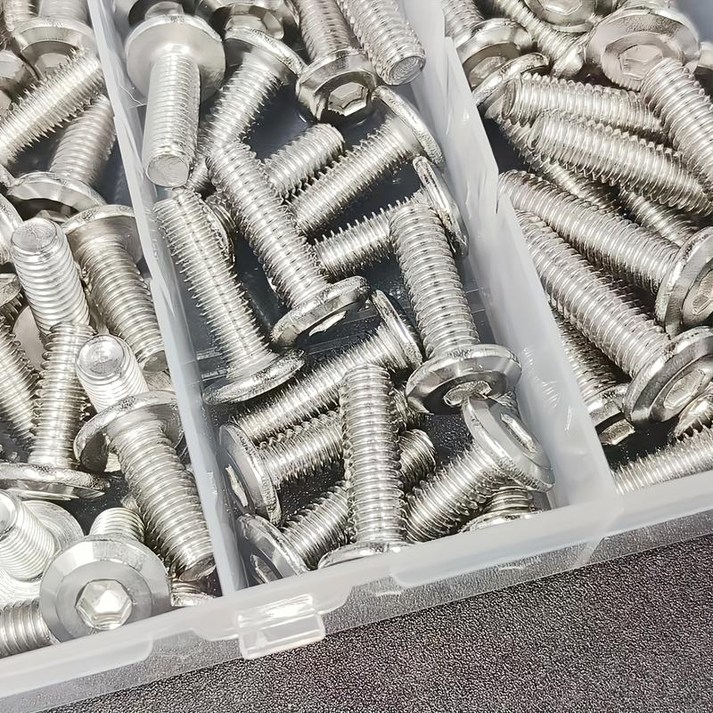 184pcs M6 Stainless Steel Beveled Flat Head Hex Socket Head Screws, Flange Nuts, Furniture Screws, Bed Repair Screws