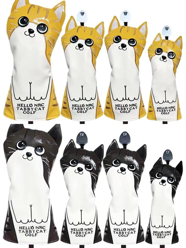 Golf Head Cover Driver Cover Wood Cover UT Cover Tabby Cat (yellow, 4-piece Set)