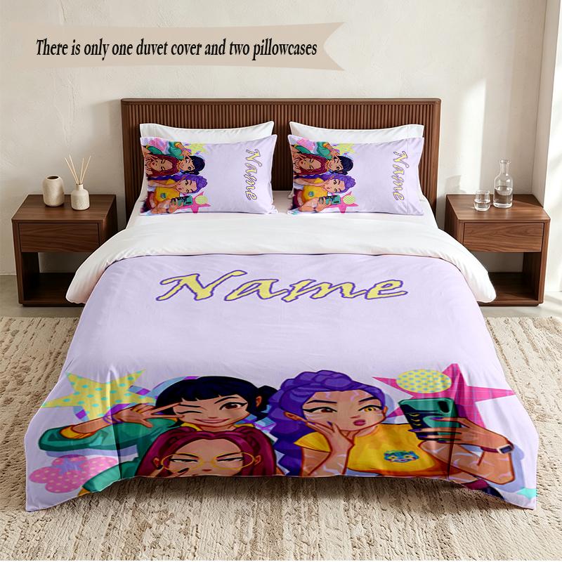 HUNTRIX Personalized Custom Name 3‑Piece Bedding Set Soft Duvet Cover Set For Bedroom Home Decor