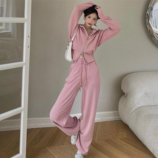 2 шт./компл. женское пальто и брюки комплект двойной молнии с длинными рукавами кардиган с капюшоном мягкий термостойкий повседневный эластичный пояс