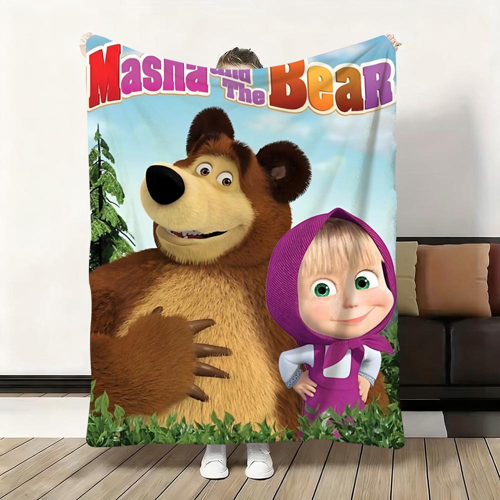 Мультяшный плед «Маша и медведь Б.», мягкий, пушистый, теплый, приятный на ощупь, идеально подходит для дивана, кровати, офиса, дневного сна и зимы.