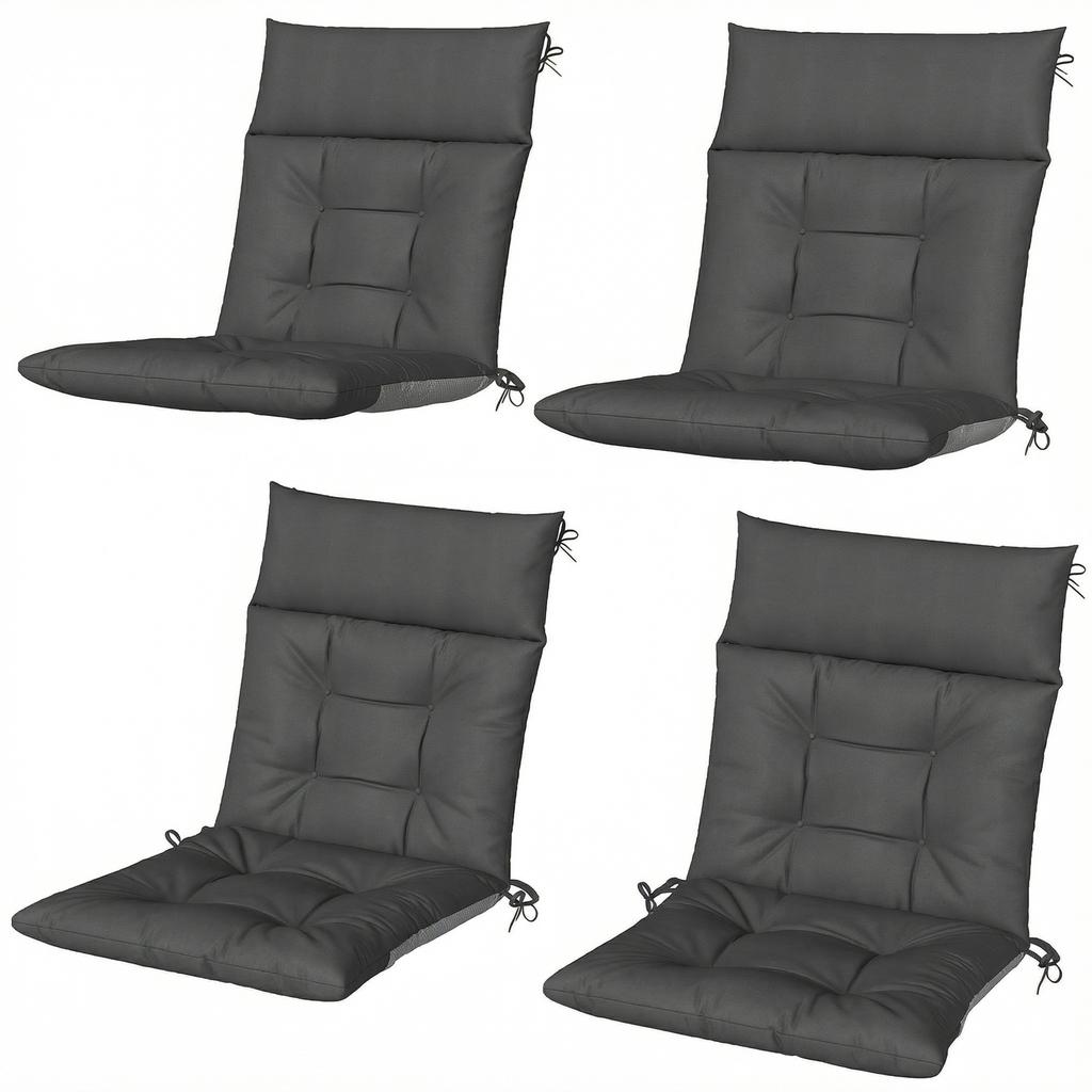 Patio Chair Cushions Set of 4, Waterproof Non-Slip Lounge Chair Cushions, 112x53cm, Dark Grey