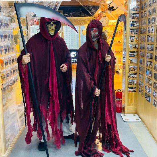 Хэллоуинский плащ Потертая текстура Сетчатая ткань Плащ с капюшоном Реалистичный ужасающий вид Рваные визуальные эффекты Плащ Страшный костюм