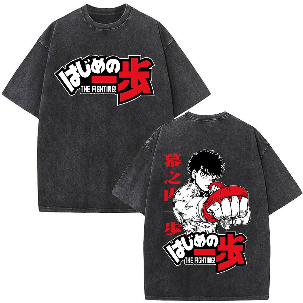 Anime Hajime No Ippo Kamogawa Boxing Gym Washed Tshirts Makunouchi Takamura KGB T Shirts Mens Clothing Casual Cotton Tshirt