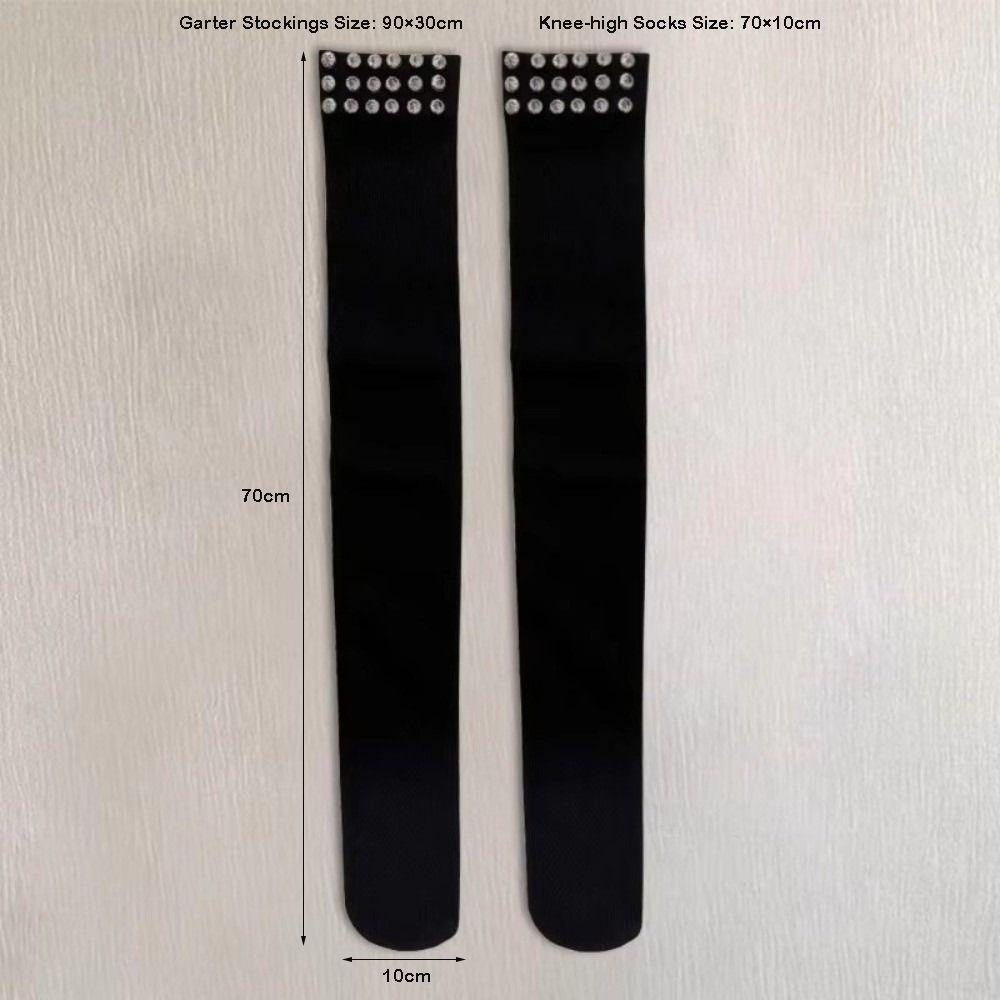 1 Pair Punk Style Subculture Stockings Studded Trim Garter Stockings Sexy Knee-high Socks for Women