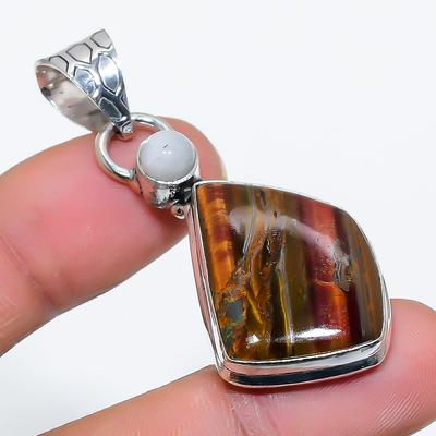 Red Snakeskin, Moonstone Gemstone 925 Sterling Silver Jewelry Pendant 2.01" SU-9929