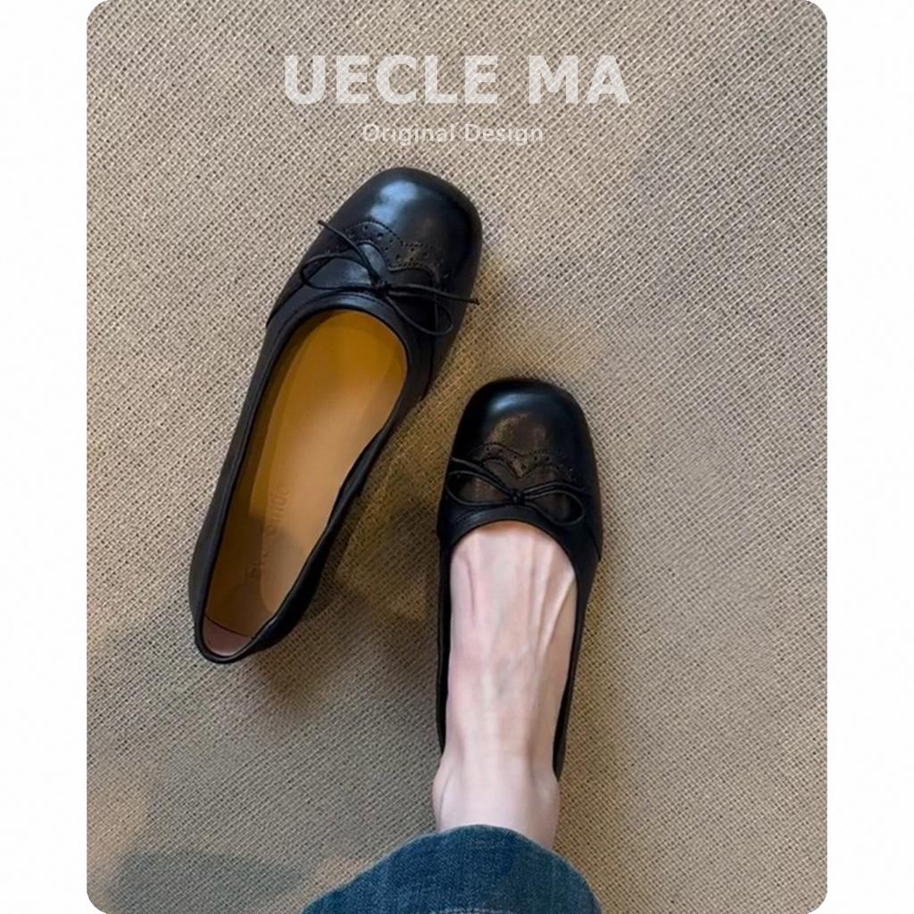 Cowhide Version~ Retro Leather French Single Shoes Women's Bow Ballet Shoes Flat Evening Shoes Beautiful Mary Jane Shoes