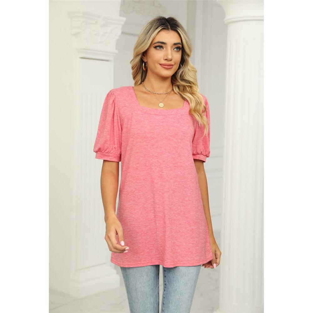 Женские летние топы с квадратным вырезом и пышными рукавами, свободные повседневные футболки