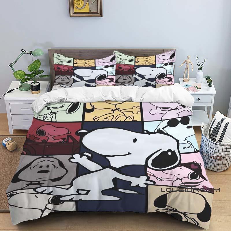 3D-Printed "Snoopy" Series Bedding Set with Cute Cartoon Patterns — Duvet Cover and Pillowcases Available for Customization