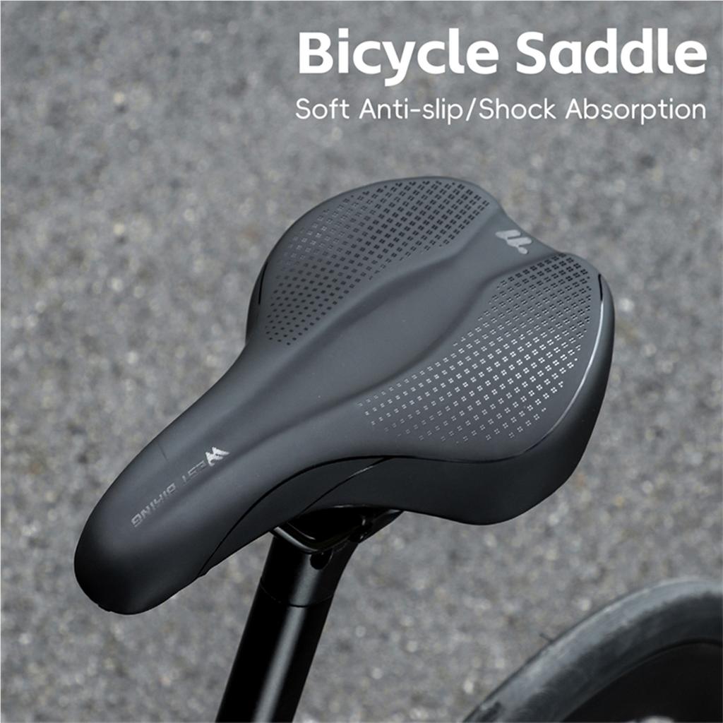 Mountain Bike Saddle Comfortable PU Leather Saddle with Hollow Design Anti-Slip Shockproof for