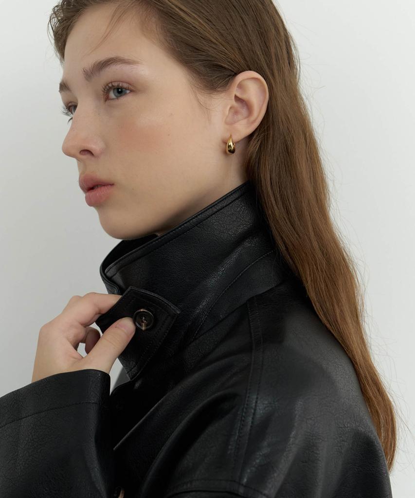 GNOHNOEY Button Leather Half Jacket (Black)