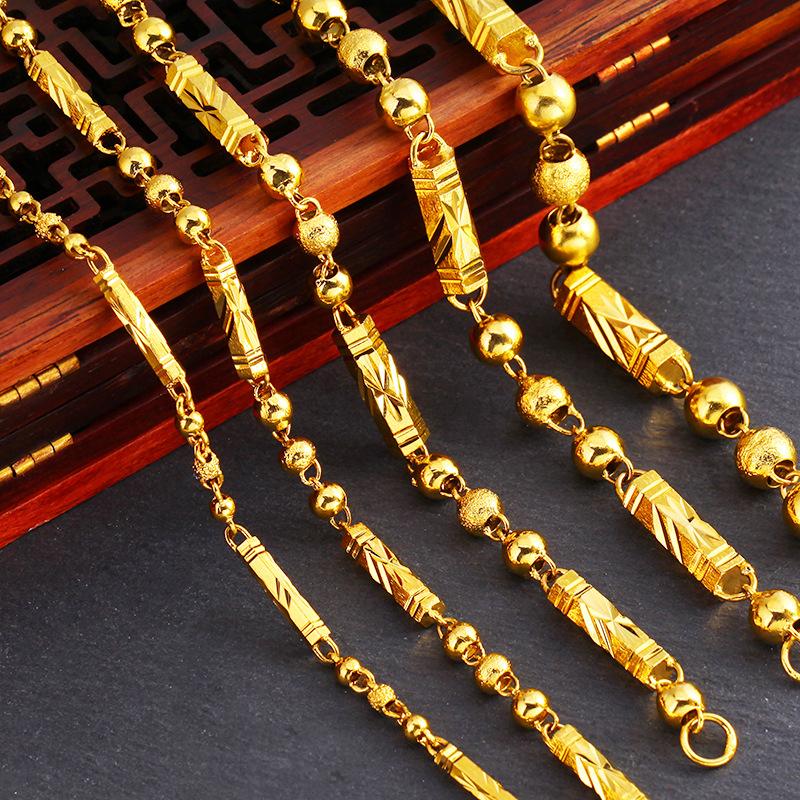 Мужское ожерелье из вьетнамского песочного золота, шестигранные буддийские бусины, цельная цепь, долговечные золото и медь, не теряющие цвет