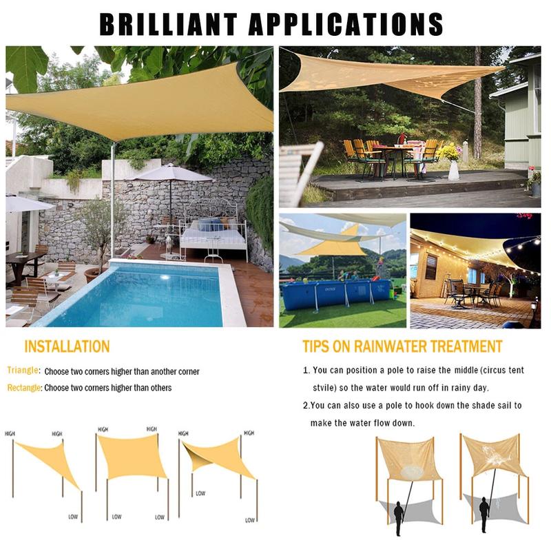Heavy Duty Sun Shade Sails UV Protection Fade Tear Rust Resistant Rectangle Sunshade Canopy Curved Edges Blocks Sunlight Awnings