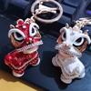 Rhinestone Inlaid Chinese Style Realistic Three-dimensional Unfading Decorate 360 Degree Rotating Head Crystal Rotatable Lion Dance Key Ring Bag